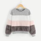 Shein Girls Color-block Teddy Pullover