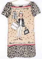 Rosewe Pretty Round Neck Puff Sleeve Character Print Straight Dress
