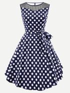 Shein Sheer Mesh Panel Spot Zip Up Dress
