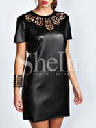 Shein Black Short Sleeve Hollow Dress