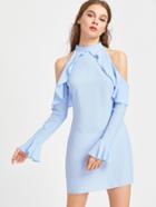 Shein Ruffle Cold Shoulder Fluted Sleeve Dress