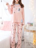 Shein Giraffe Print Tee & Pants Pj Set