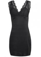 Rosewe Chic V Neck Sleeveless Black Dress With Lace