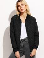 Shein Black Quilted Padded Zip Up Bomber Jacket