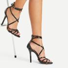 Shein Sequin Charm Detail Back Zipper Pu Heels