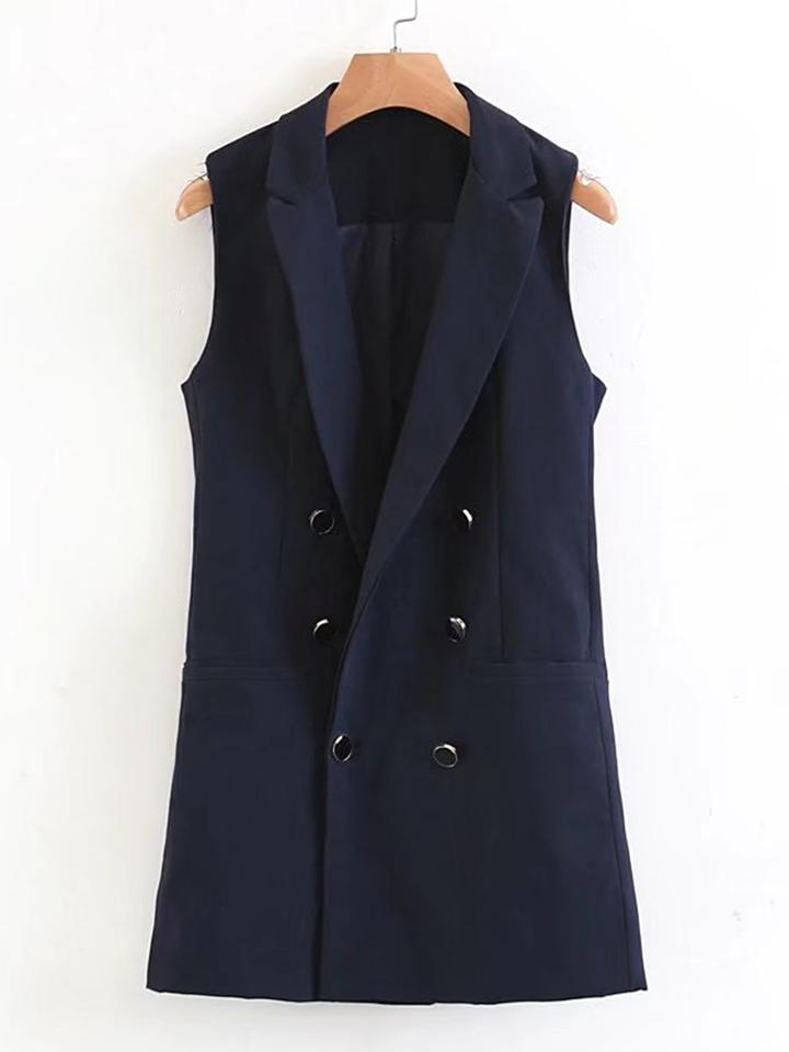 Shein Double Breasted Longline Vest Coat