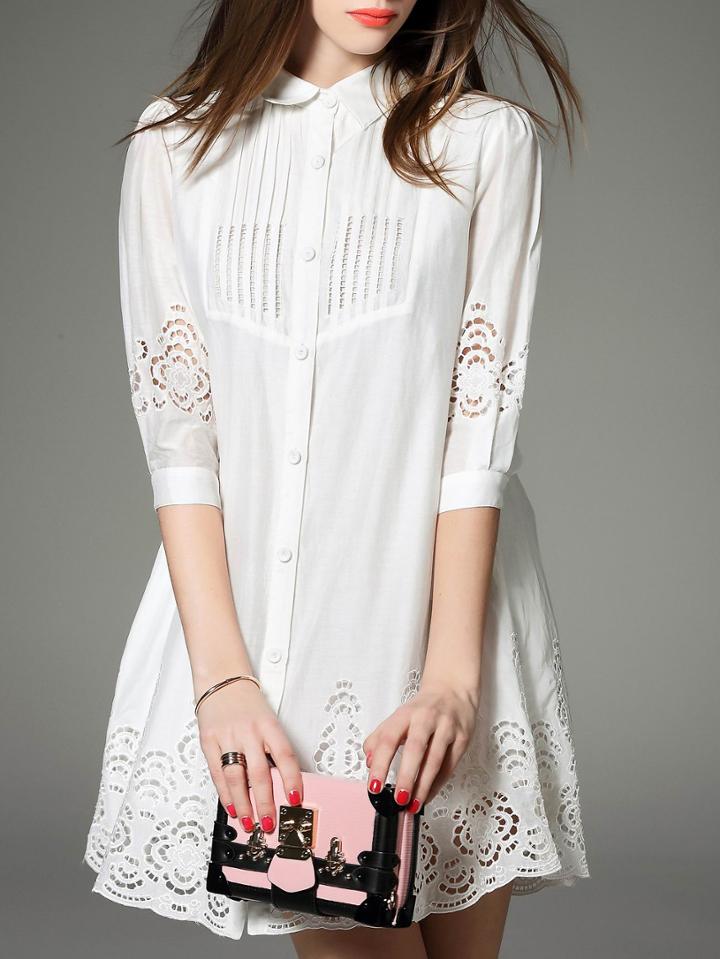 Shein White Lapel Hollow Shirt Dress