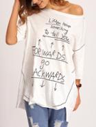 Shein White Dropped Shoulder Seam Letters Print T-shirt