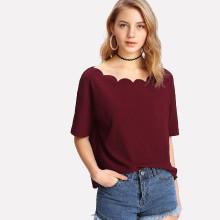 Shein Scallop Trim Neck Drop Shoulder Tee