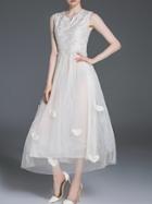 Shein Beige Gauze Embroidered Midi Dress