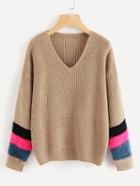 Shein Contrast Faux Fur Drop Shoulder Sweater