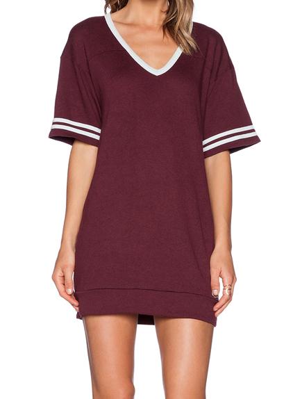 Shein Wine Red V Neck Striped Mini Dress