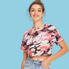 Shein Letter Print Camouflage Tee
