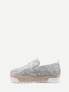 Shein Silver Faux Weave Leather Espadrille Sneakers