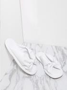 Shein White Ruched Peep Toe Pu Flat Sandals