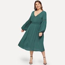 Shein Plus Lace Insert Bishop Sleeve Dress