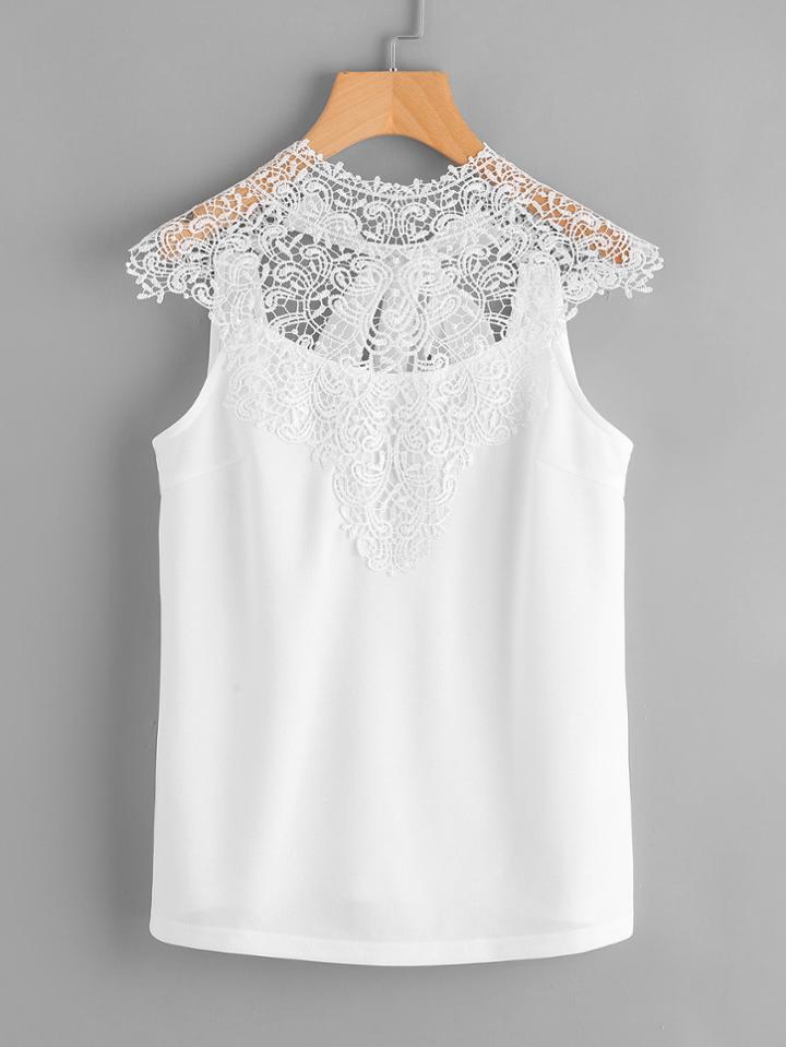 Shein Lace Yoke Bow Tie Open Back Top