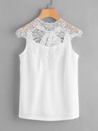 Shein Lace Yoke Bow Tie Open Back Top
