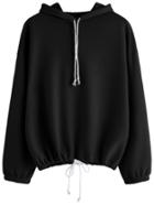 Shein Black Drop Shoulder Drawstring Hooded Sweatshirt
