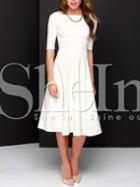 Shein White Concert Half Sleeve Elbow Sleeve Flare Dress