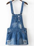 Shein Ripped Detail Denim Playsuit With Pockets