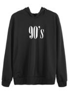 Shein Black Number Print Hooded Sweatshirt