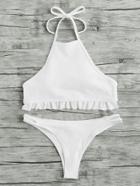 Shein Ruffle Hem Ribbed Halter Bikini Set
