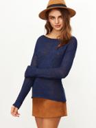 Shein Navy Boat Neck Loose Knit Sweater