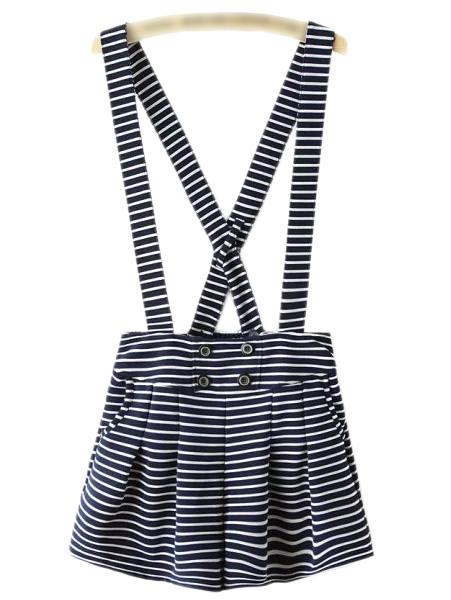 Shein Navy White Stripe Buttons Strap Short