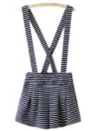 Shein Navy White Stripe Buttons Strap Short