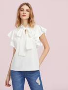 Shein Bow Tie Front Flutter Sleeve Blouse