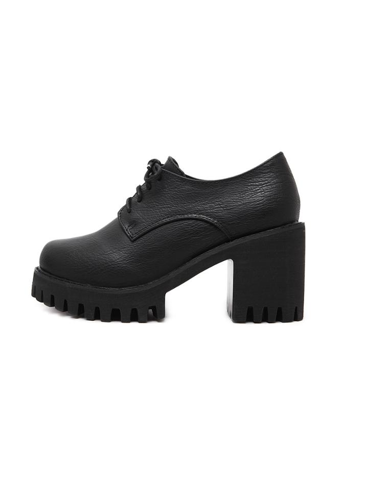 Shein Black Lace-up Chunk Sole Loafers