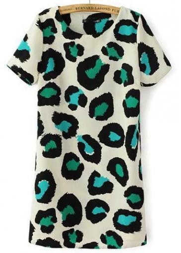 Rosewe Latest Short Sleeve Round Neck Leopard Straight Dress
