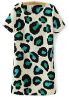 Rosewe Latest Short Sleeve Round Neck Leopard Straight Dress