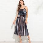 Shein Tiered Striped Cami With Wide Leg Pants