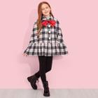 Shein Girls Bow Front Ruffle Hem Plaid Poncho Coat
