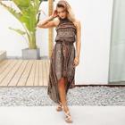 Shein Geometric Print Knot Back Dip Hem Dress
