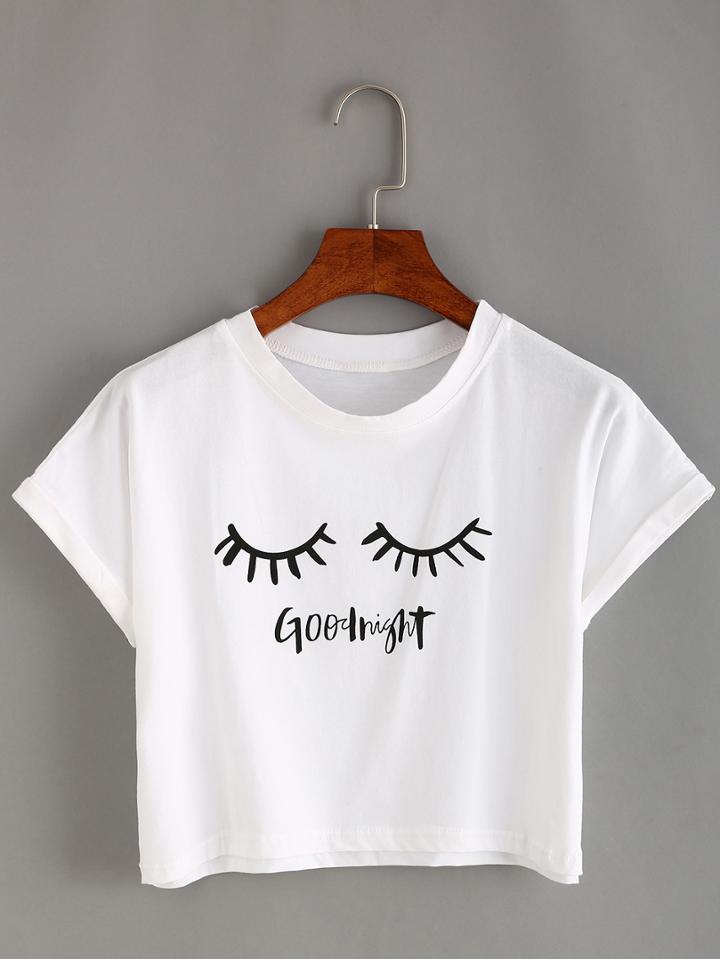 Shein Eyelash Print Crop T-shirt