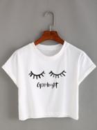 Shein Eyelash Print Crop T-shirt