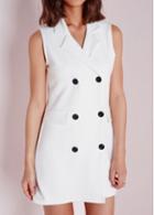 Rosewe Double Breasted Turndown Collar White Dress