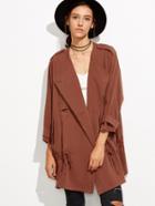 Shein Brick Red Button Front Drop Waist Drawstring Trench Coat