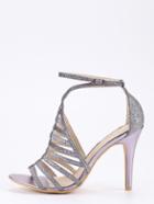 Shein Dark Grey Glitter Caged Ankle Strap Sandals