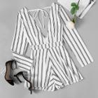 Shein Deep V Neckline Tie Back Striped Romper
