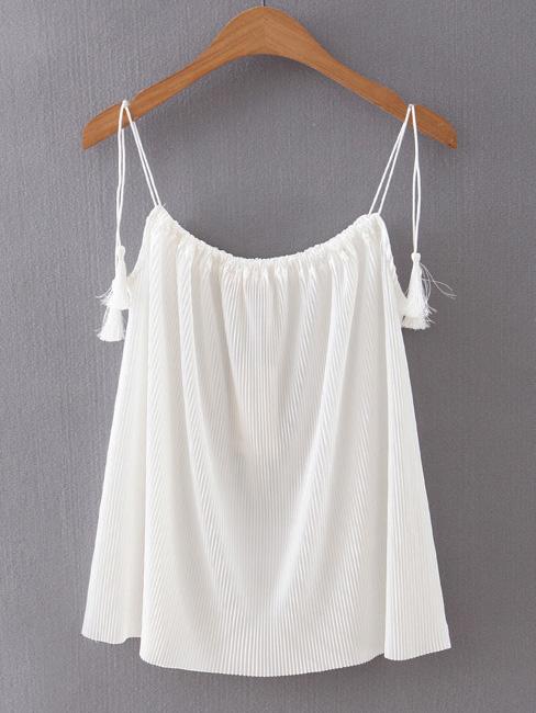 Shein White Broomstick Tassel Strap Top