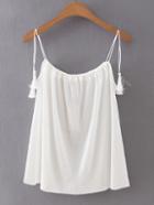 Shein White Broomstick Tassel Strap Top