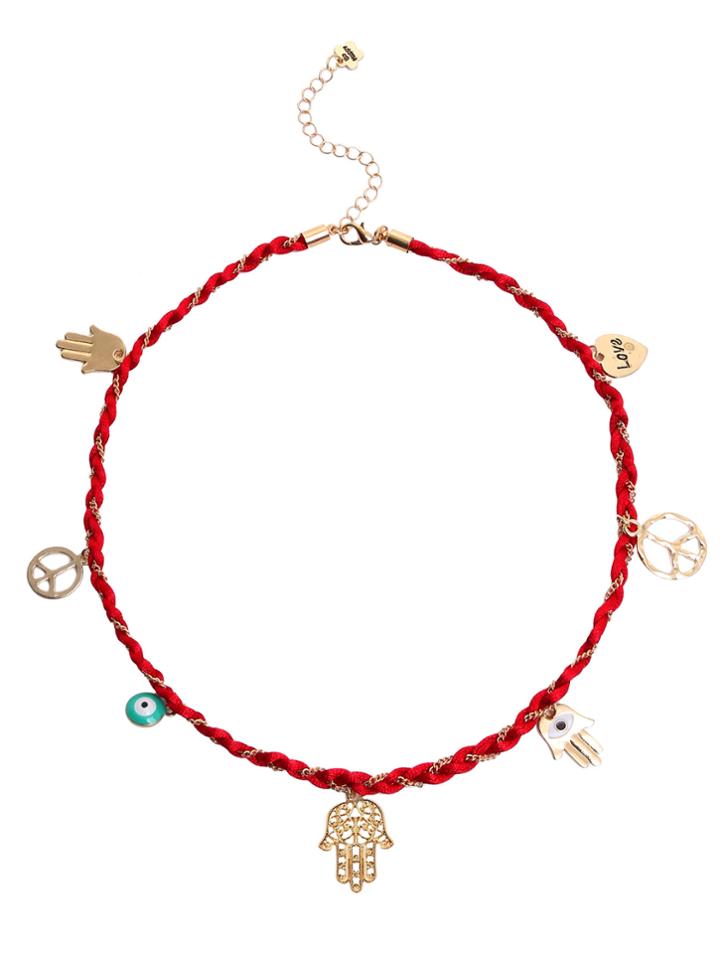 Shein Red Cord Gold Chain Iconic Charm Bracelet