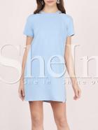Shein Blue Cut Out Neck Dolpin Hem Zipper Dress