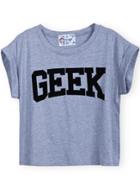 Shein Grey Short Sleeve Geek Print Crop T-shirt