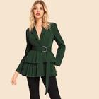 Shein Tiered Pleated Hem Belted Blazer