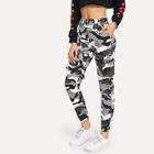 Shein Camo Print Ring Detail Belted Pants